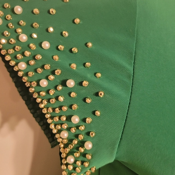 Nichole Miller Green Beaded Sleeve Women's Top Demure Business Classy Small - Picture 3 of 7
